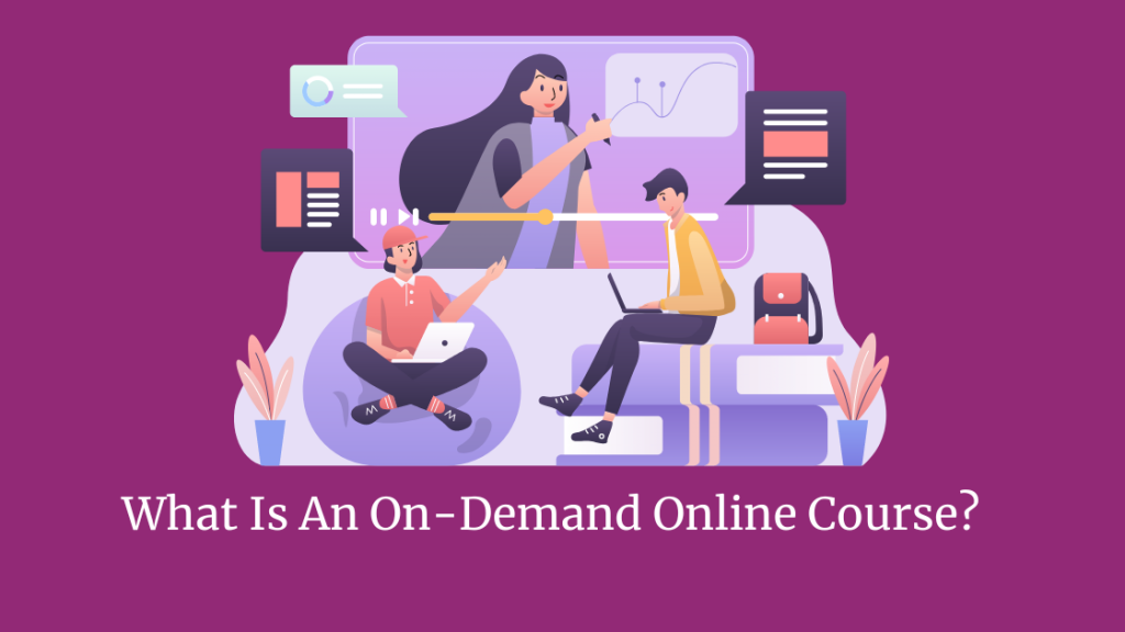 blog post illustration showing 2 participants working through an on-demand online course