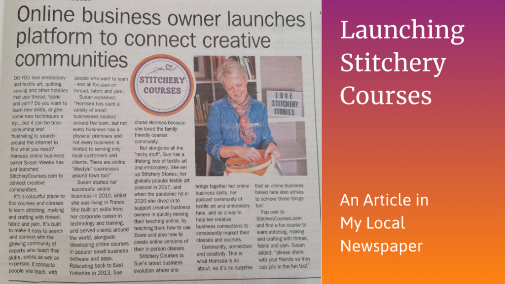 Stitchery Courses article in Hornsea Community News may2024